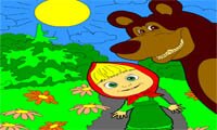 Раскраска: Маша и Медведь на поляне